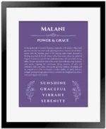 Malani custom name print for wall display in purple with black matte frame