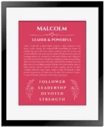 Malcolm name meaning gift print in red with black matte frame
