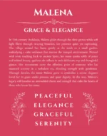 Malena personalized name art with origin story in red