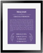 Maliah custom name print for wall display in purple with black matte frame