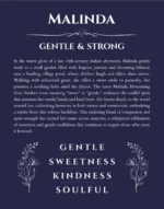 Malinda personalized name art with origin story in navy blue