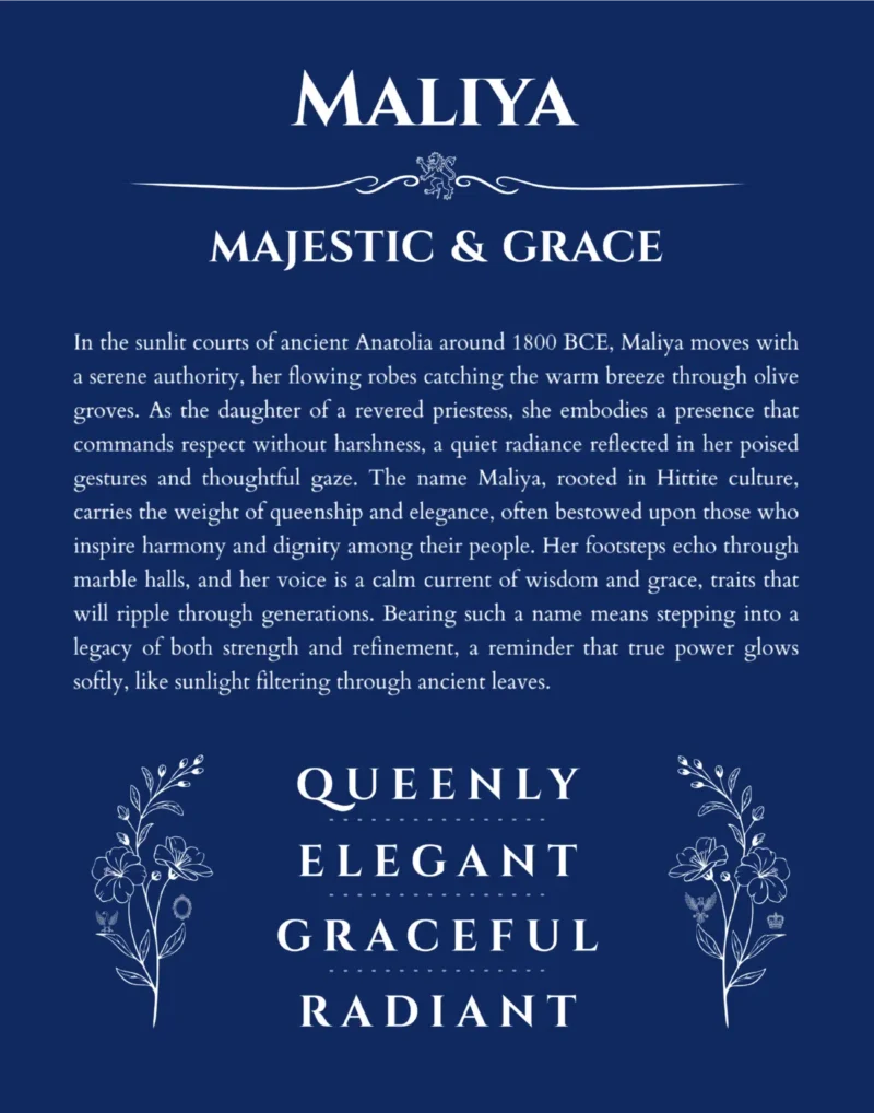 Maliya personalized wall art with the story of your name in deep blue
