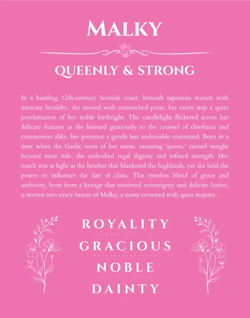 Malky personalized name print with origin and traits in pink