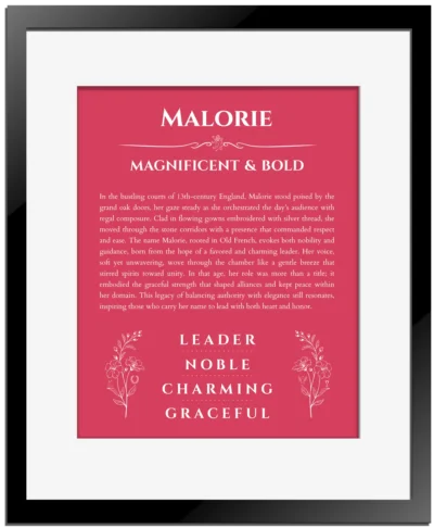 Malorie name meaning gift print in red with black matte frame