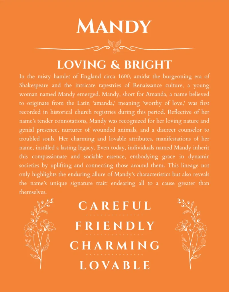 Mandy personalized wall art with the story of your name in orange