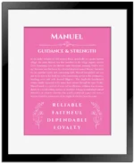 Manuel custom name meaning print in pink with black matte frame
