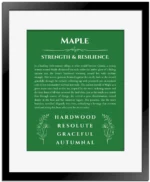 Maple personalized name meaning print in dark green with black matte frame