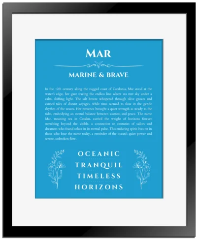 Mar name meaning wall art by Get Your Story in blue with black matte frame