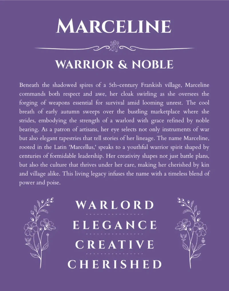 Marceline personalized name art with origin story in purple