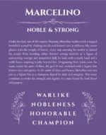 Marcelino name origin print with meaning and traits in purple