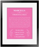 Marcella custom name print for wall display in pink with black matte frame