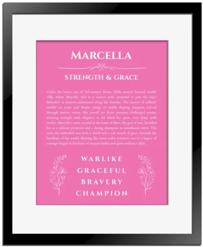 Marcella custom name print for wall display in pink with black matte frame