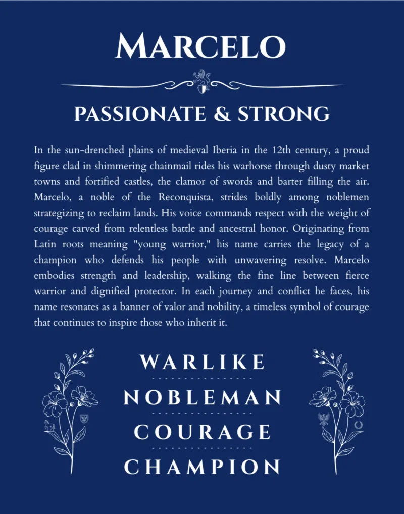 Marcelo custom name meaning print in deep blue