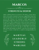 Marcos personalized name meaning print in dark green