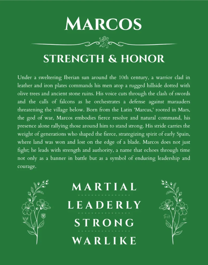 Marcos personalized name meaning print in dark green