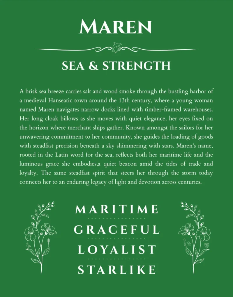 Maren custom name meaning print in dark green