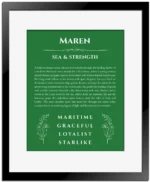 Maren custom name meaning print in dark green with black matte frame