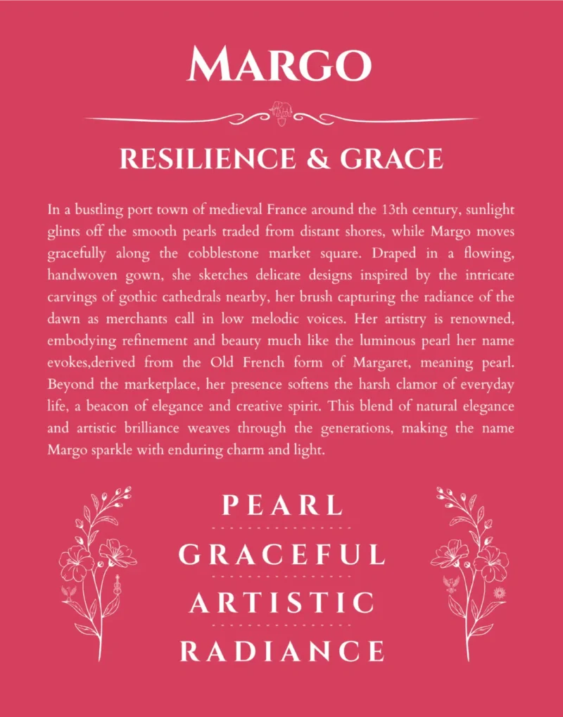 Margo personalized wall art with the story of your name in red