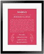Margo personalized wall art with the story of your name in red with black matte frame