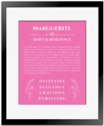 Marguerite custom name meaning print in pink with black matte frame