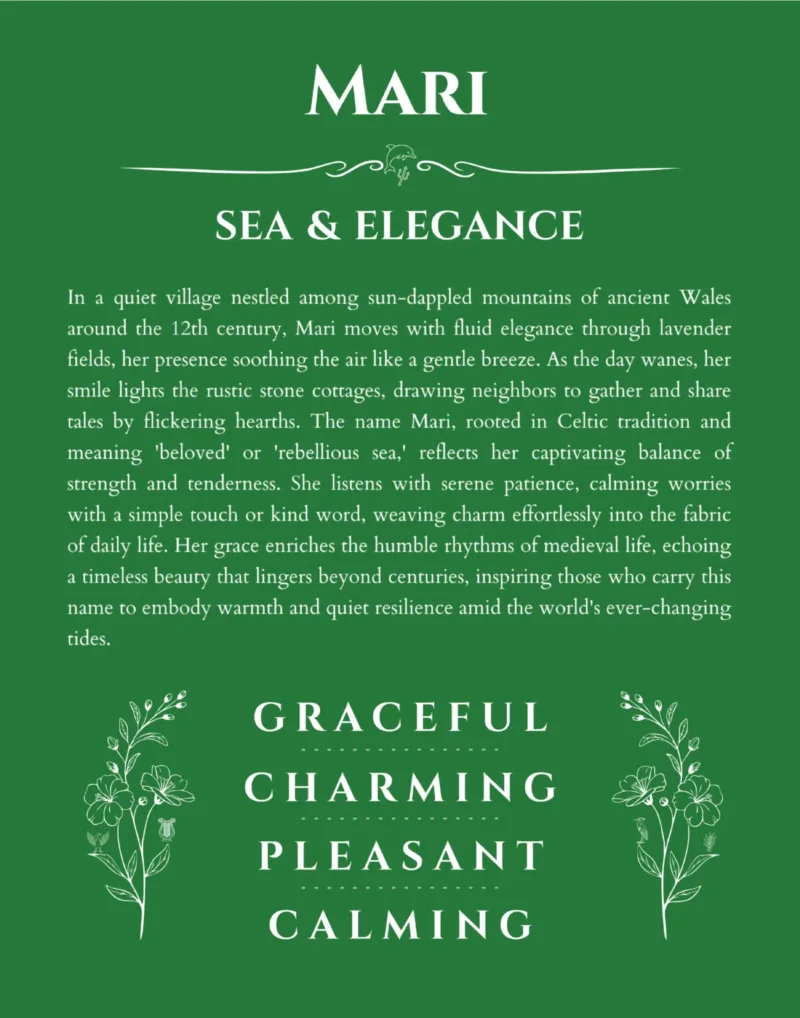 Mari name meaning gift print in dark green