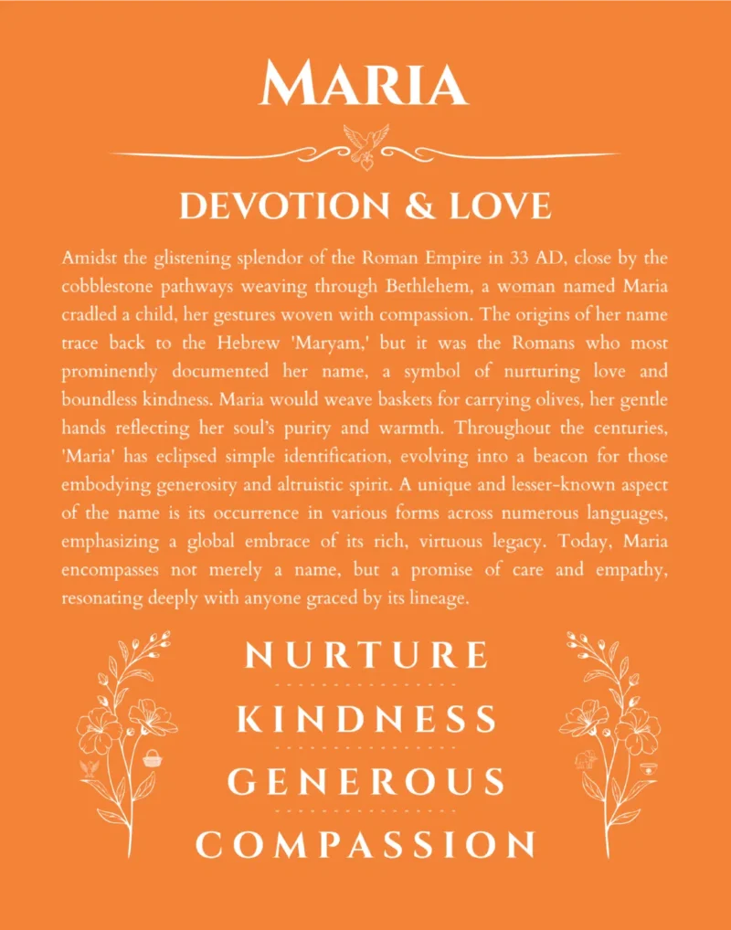 Maria personalized name print with origin and traits in orange
