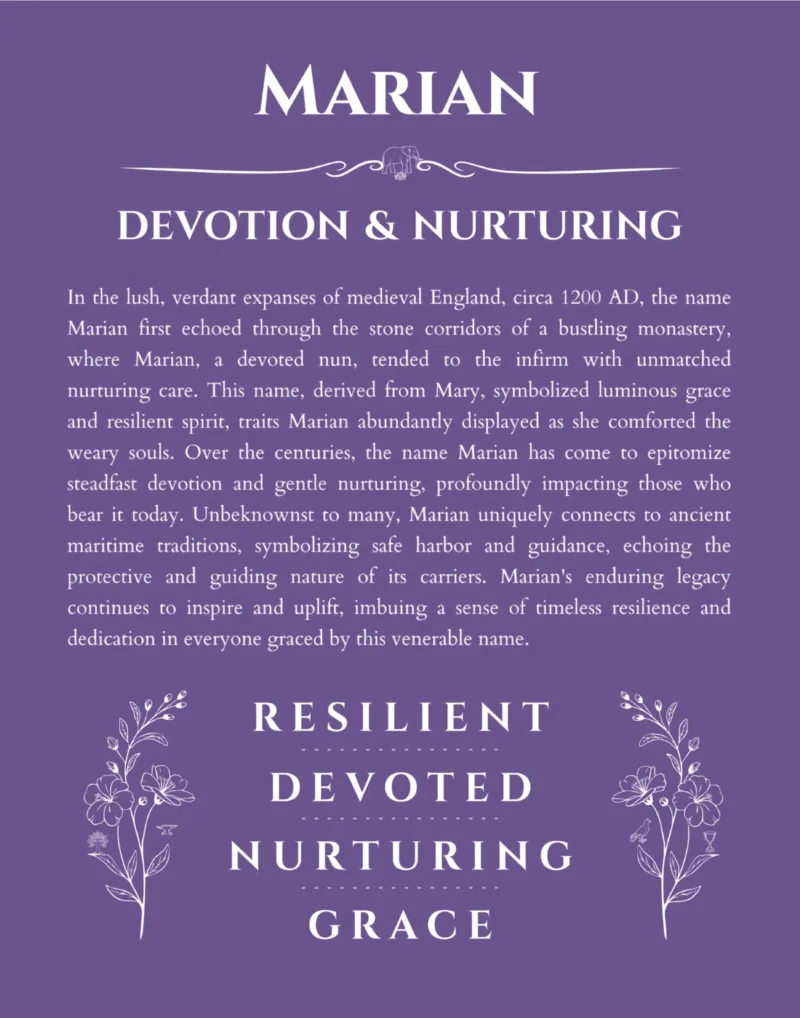 Marian personalized name meaning print in purple