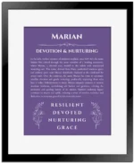 Marian personalized name meaning print in purple with black matte frame