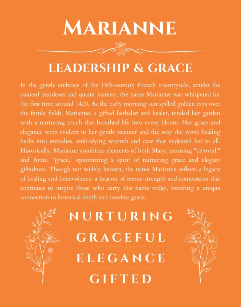 Marianne personalized name print with origin and traits in orange