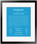 Mariano name meaning wall art by Get Your Story in blue with black matte frame
