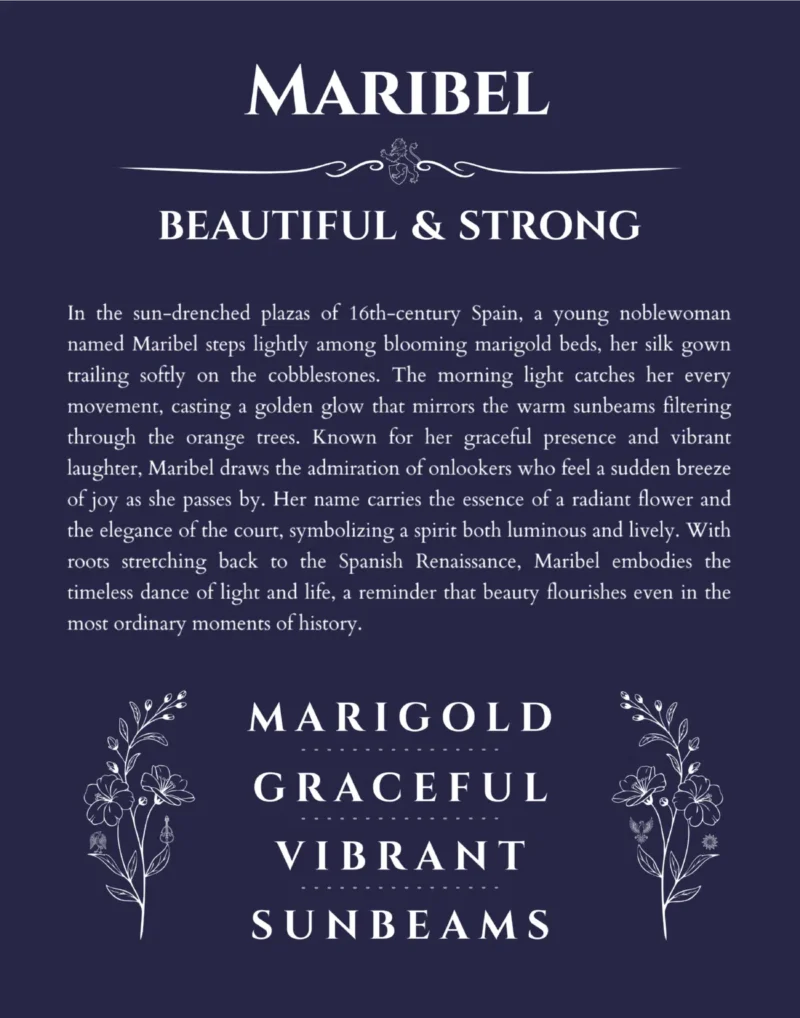 Maribel name meaning gift print in navy blue