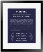 Maribel name meaning gift print in navy blue with black matte frame