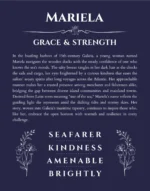 Mariela custom name art showing meaning and origin in navy blue