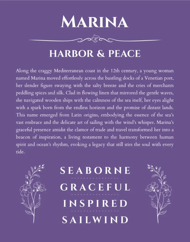 Marina name meaning gift print in purple