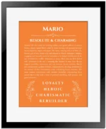 Mario name meaning gift print in orange with black matte frame