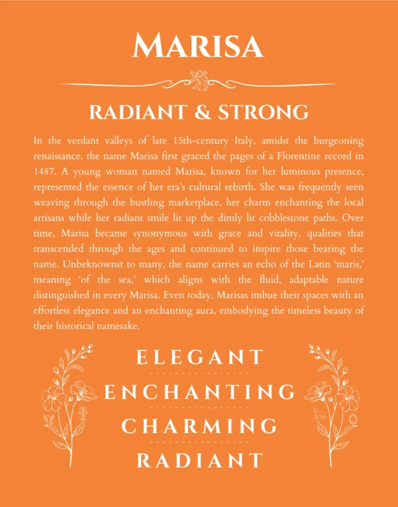 Marisa custom name print for wall display in orange