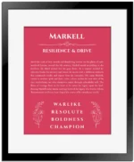 Markell custom name print for wall display in red with black matte frame