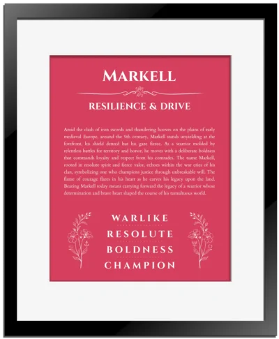 Markell custom name print for wall display in red with black matte frame