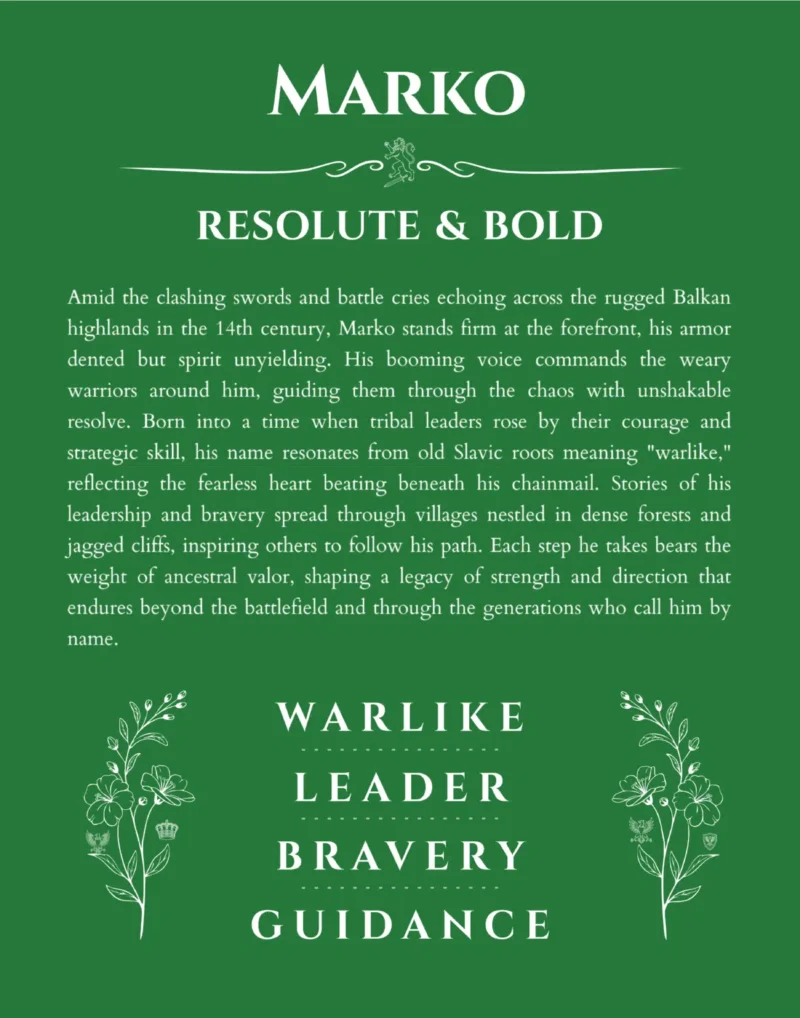 Marko name meaning wall art by Get Your Story in dark green
