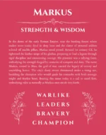 Markus personalized wall art with the story of your name in red