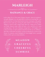 Marleigh name origin print with meaning and traits in pink