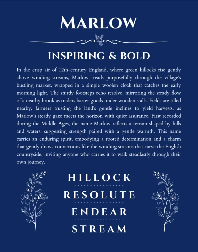 Marlow name meaning gift print in deep blue