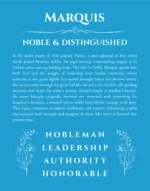 Marquis personalized name art with origin story in blue