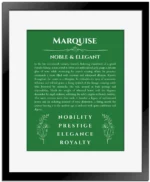 Marquise custom name meaning print in dark green with black matte frame