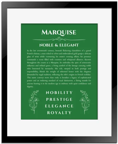 Marquise custom name meaning print in dark green with black matte frame