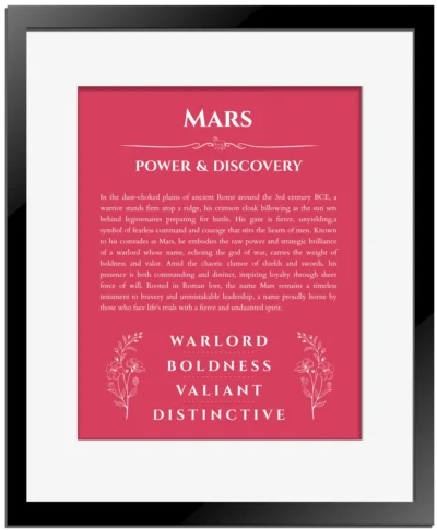 Mars name meaning wall art by Get Your Story in red with black matte frame