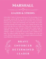 Marshall custom name art showing meaning and origin in pink