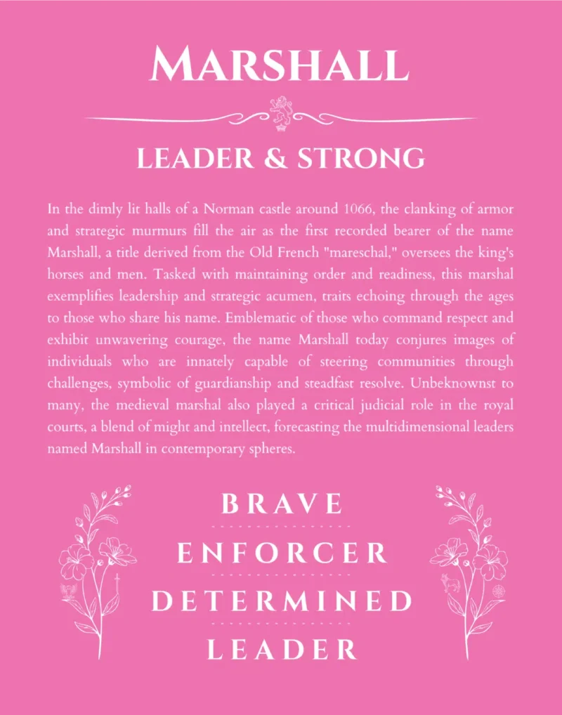 Marshall custom name art showing meaning and origin in pink