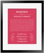 Martina name meaning gift print in red with black matte frame