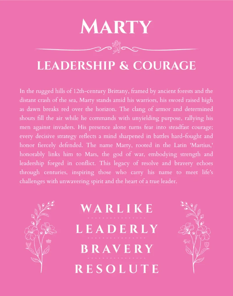 Marty name meaning wall art by Get Your Story in pink